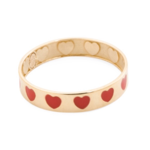 GOLDEN CLEF Enamel Red Hearts ❤️ Gold Band Ring Valentines Christmas Gift - Picture 1 of 4